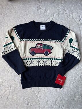5T Disney Navy, Cream & Red Holiday Truck Crewneck Sweater, NWT